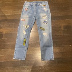 Patched Denim Jeans Pants