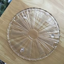 VINTAGE - 8” German Cake Platter - Golden Crown Pattern - Cut Lead Crystal 