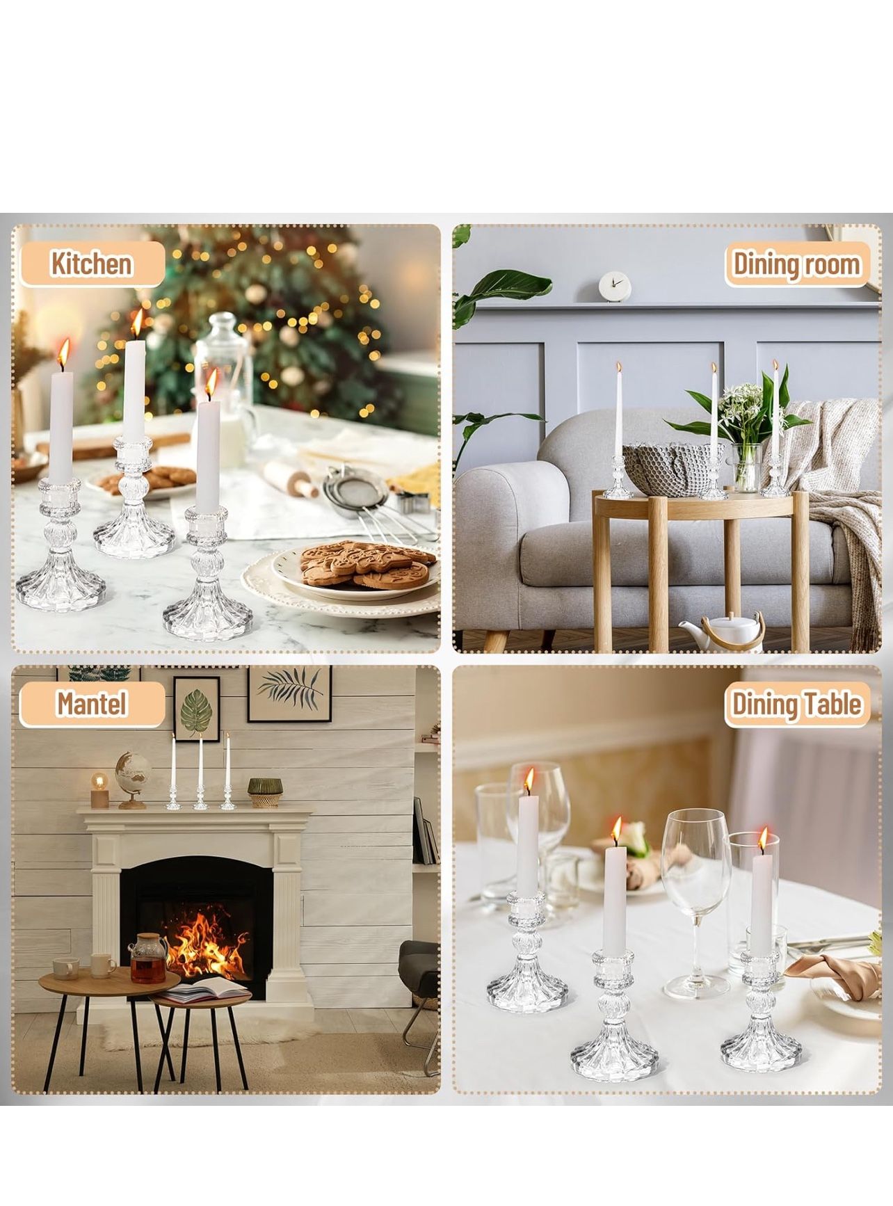 Suclain 24 Pcs Glass Taper Candle Holder Sets 12 Candlestick Holder with 12 White Long Candles for Wedding Party Decor Dinner Decoration(Clear)