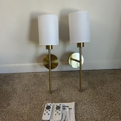 Gold Battery Operated Wall Sconce Set of 2, Wireless Rechargeable