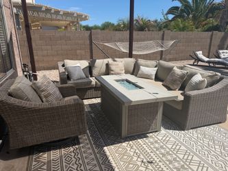 Patio Sectional, Fire table & swivel Chair