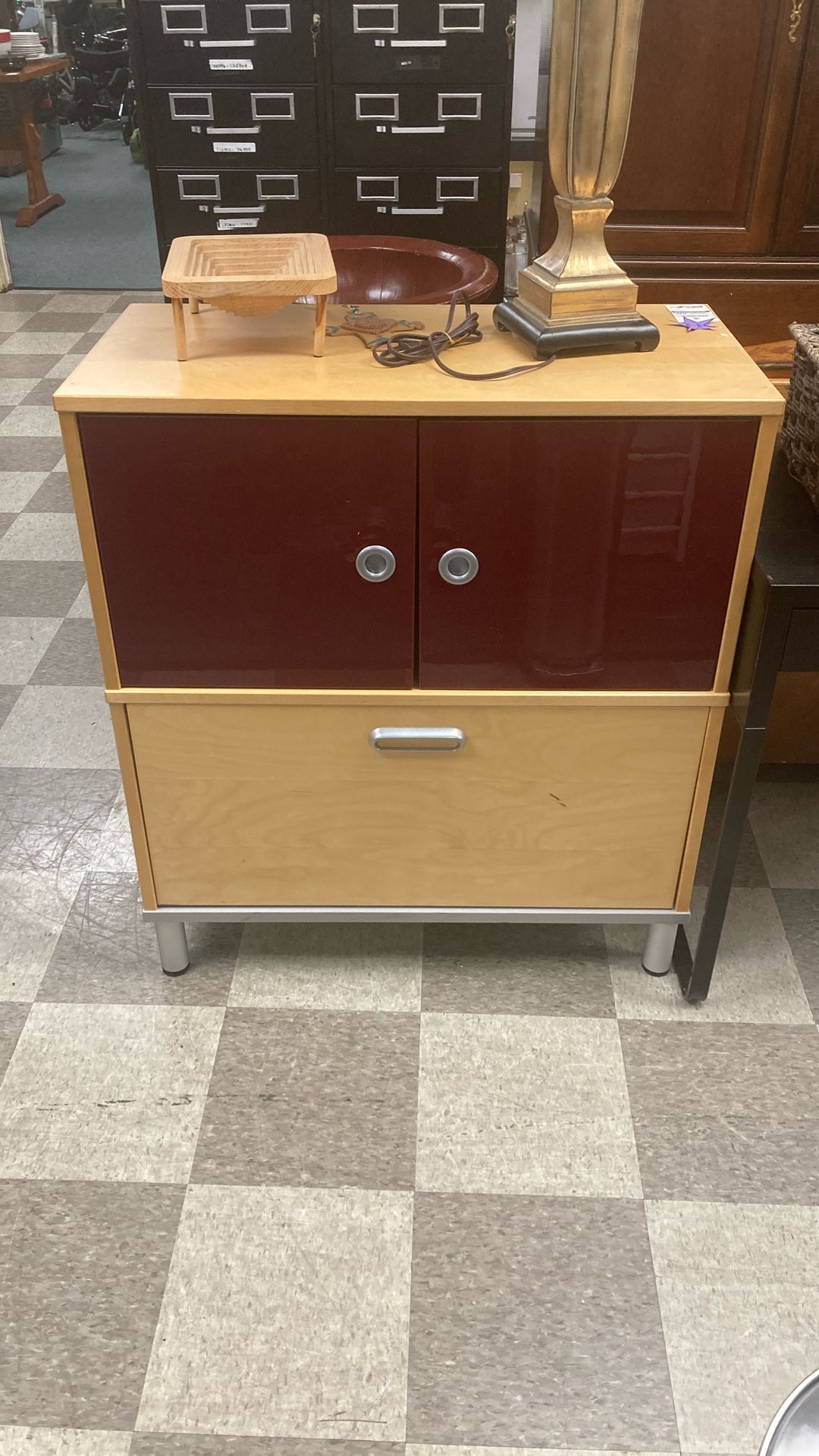 Ikea Wood And Red File Cabinet