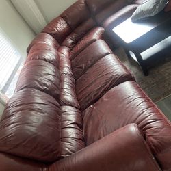 3 Piece Red Leather Sofa