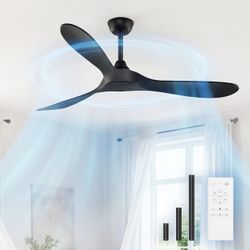 Brand NEW In box 52” Ceiling Fan No Light DC Motor Quiet 6-Speed Remote Modern Black