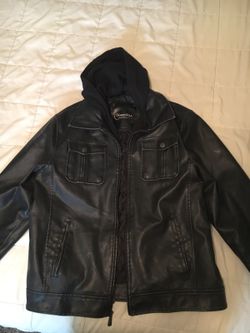 Leather hooded Men's Jacket Large
