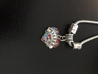Rhinestone bracelet that says sister