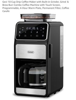 New Gevi 10 Cup Drip Coffee Maker with Built-in Grinder, Grind ＆ Brew Burr Combo Coffee Machine with Touch Screen, Programmable, 4-Hour Warm Plate, Pe