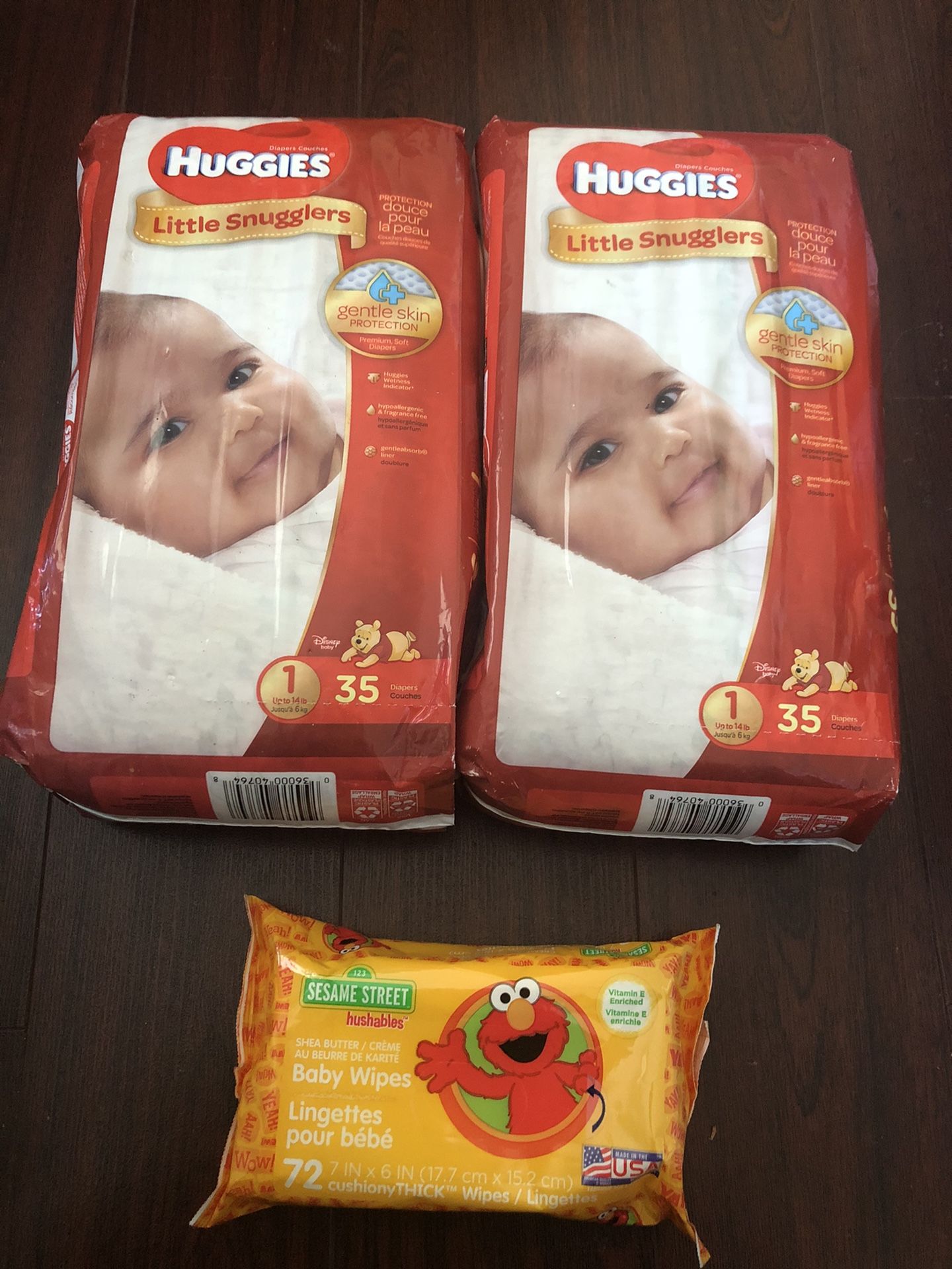 2 Huggies Diapers (size 1) + 1 Sesame Street Baby Wipes (72 ct) $20