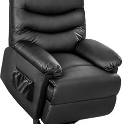 Power Lift Recliner Chair for Elderly PU Leather Single Sofa Reading Chair with Side Pockets Home Theater Seating Ergonomic Lounge Chair