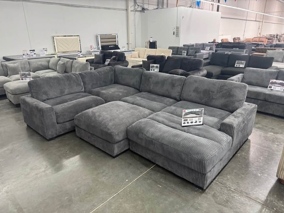127'Inch 5PC Gray corduroy sectional modular sofa Sleep and Rest