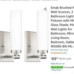 Emak Brushed Nickel Wall Sconces - 2 Light Fixtures