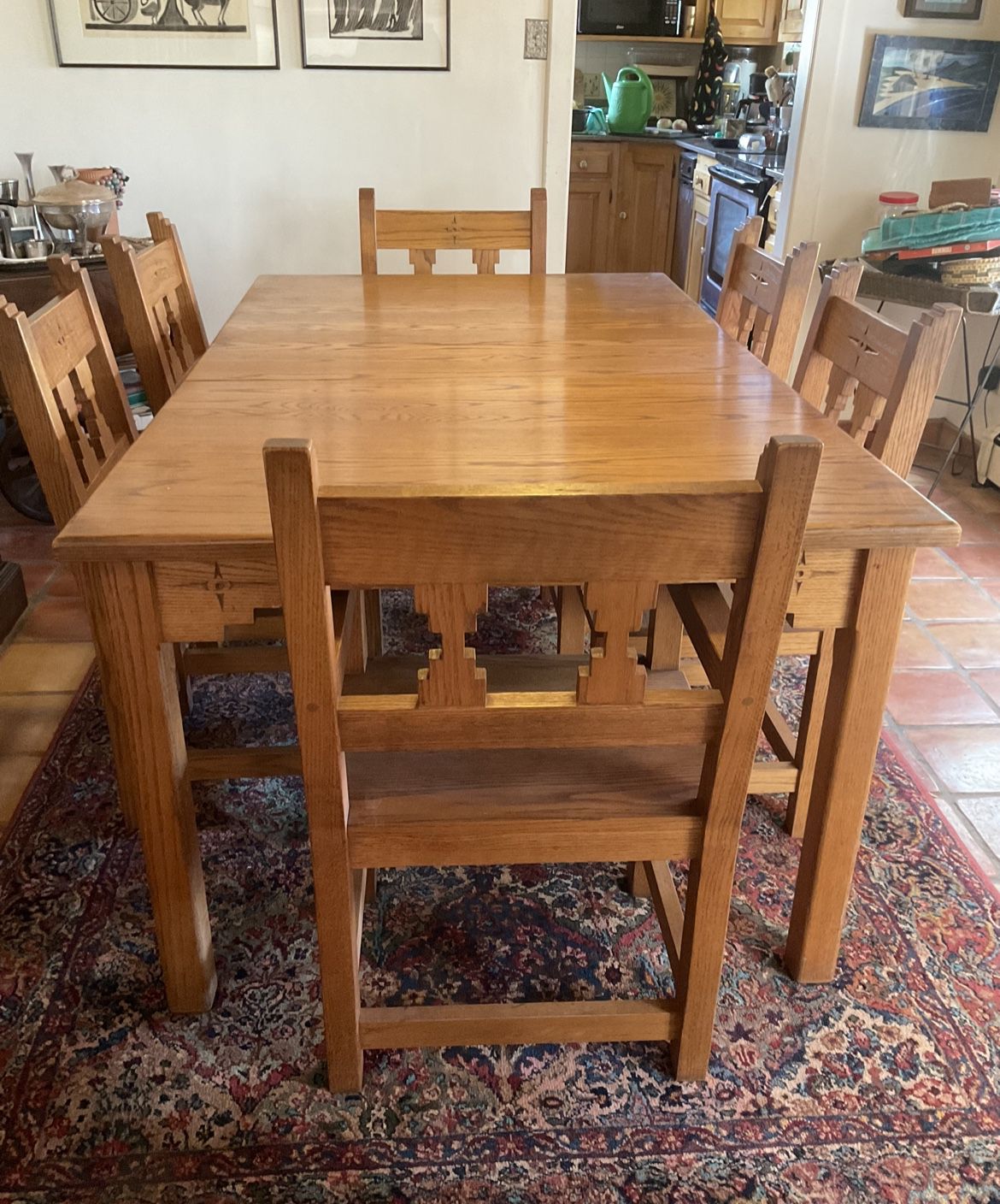 Oak Dining Table, 6 Chairs