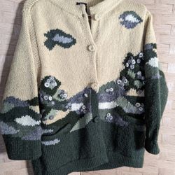 Hand Knit Wool Knit Cardigan Sweater Womens Medium Made Yugoslavia VTG Blemishes