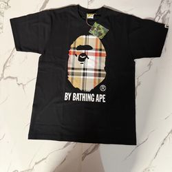 BAPE Black Plaid Ape Head Logo T-Shirt M