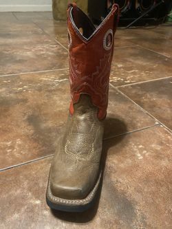 Brown And Red Square Toe Boots