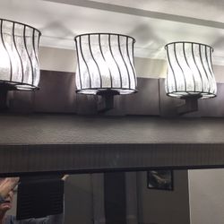 2 Justice Brand Bronze And Seeded Glass Vanity Lights 