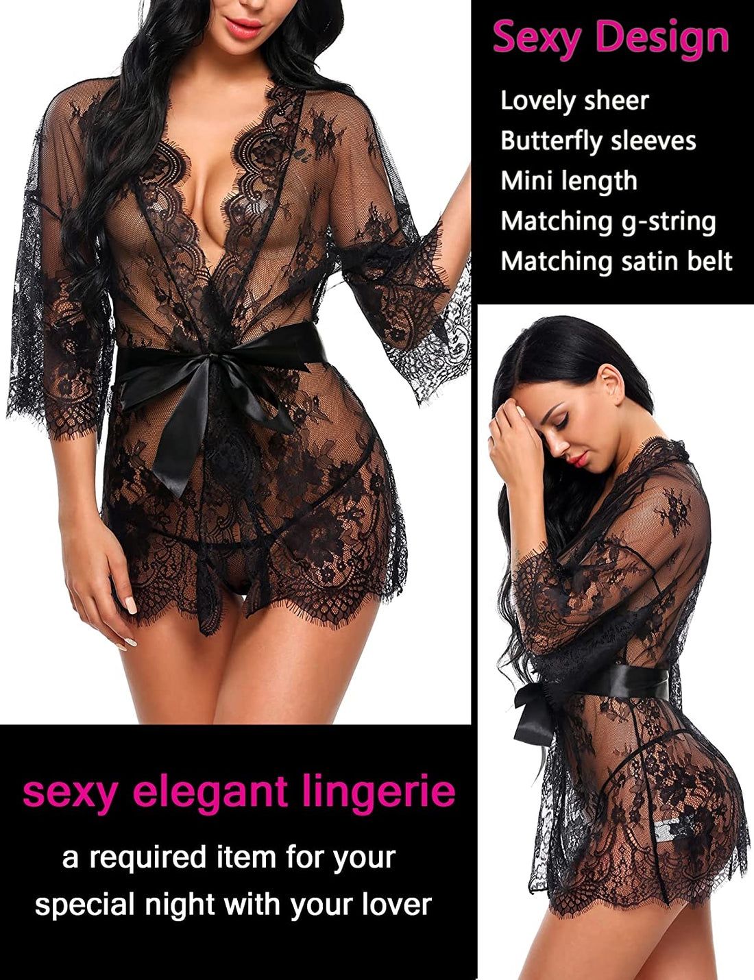 Kimono Robe Baby doll Lingerie Mesh
