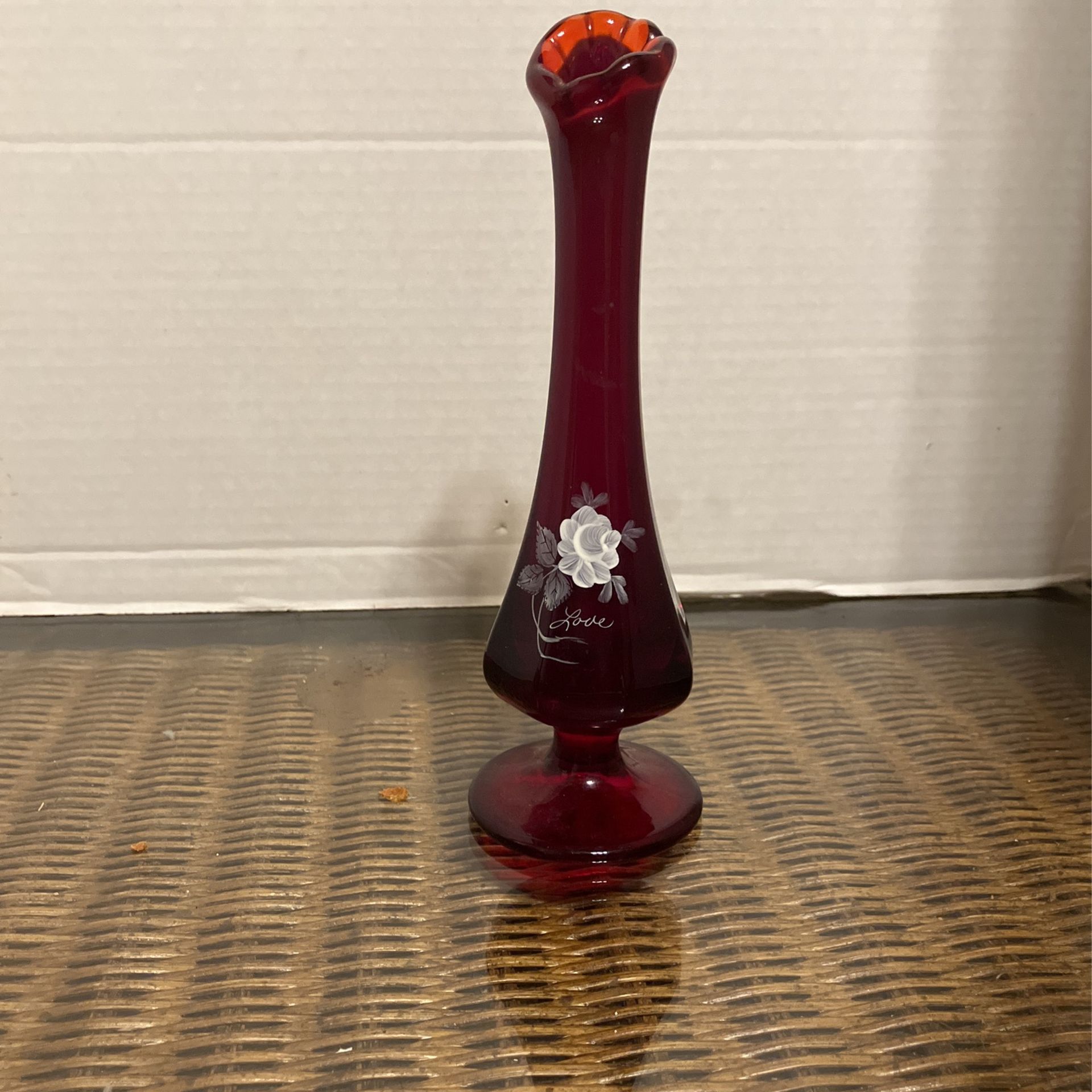 Vintage Fenton Signed Ruby Red Stretched Swung Vase for Sale in San