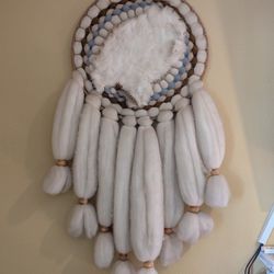 Large Wool Mandala With Real Rabbit Skin