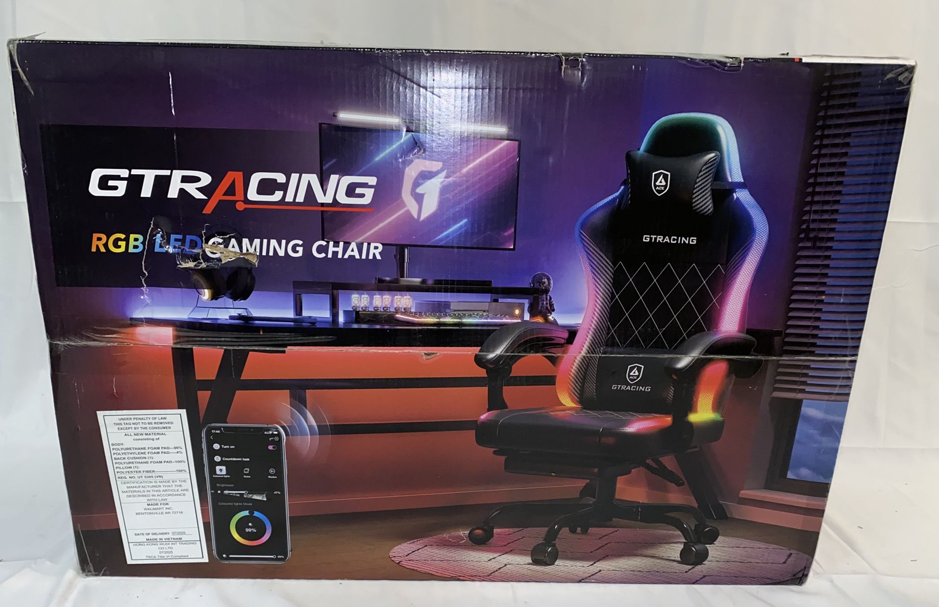 GTRACING RGB Ergonomic Gaming Chair with Massage, LED Lights, Footrest, Lumbar Support, Black