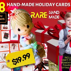 48 Hand made holiday cards 3”x2”. With Envelope. The Figurine lights Boy Precious Moments Is Included.