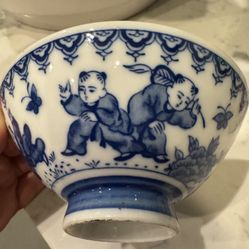 Rare Find: High-End Bone China -Playing Children Rice Bowl -Art Piece 