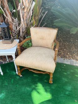 Vintage Wood Frame Upholstered Armchair