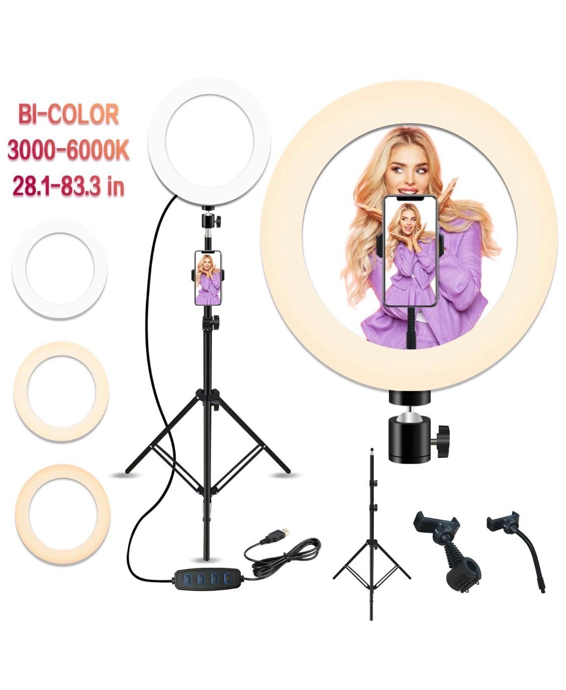 10'' Selfie Ring Light with 28.1'' to 83.8'' Extendable Tripid Stand,Peteme Led Ring Light with Phone Holder