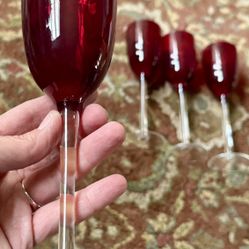 Set Of Six Ruby Red Wine Glasses