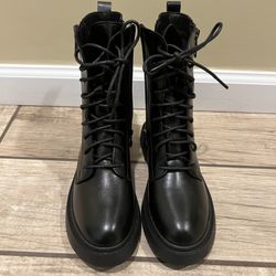 Combat Boots Lace Up Side Zipper Boots Stylish Faux Leather Boots booties pu sho