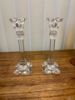 Pair of Crystal Glass Candlestick Holders