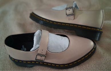 dr martens elphie  mary jane flats peach pink leather in size eu 38 us 7 new