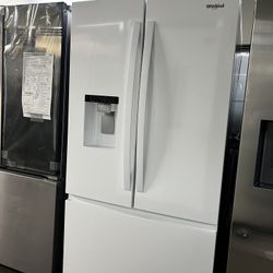 FLOOR MODEL WHIRLPOOL FRENCH STYLE REFRIGERATOR GLOSS WHITE 