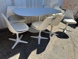 Mid-Century Modern Burke Tulip Dining Set - Table and 7 Chairs