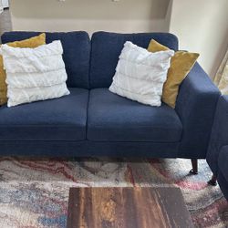 Midnight Blue Loveseat with Four Pillows( 65"W x 33"D x 36"H)