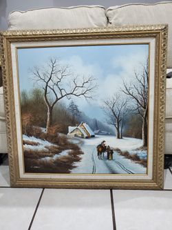 Vintage Original Oil Base Painting 24x24 Signed