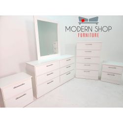 Dresser Whit Mirror  , Chest And Two Nightstands *** Items Are Also Sold *** Financing Available 