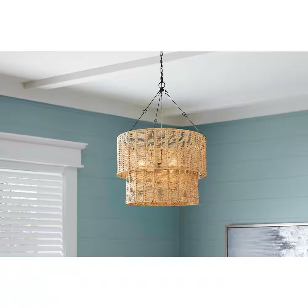 Hailee 3 Light Basket Hanging Pendant Black Natural Weave Shade