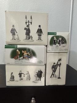Department 56 Dickens Village Accessories Lot – 5 Sets w/ Boxes – Lamplighter, Children, Parliament + More