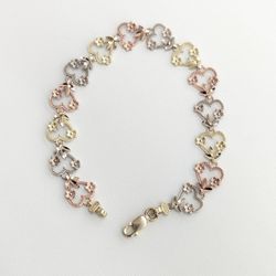 10kt Real Gold Tricolor Heart Bracelet 7 Inches 