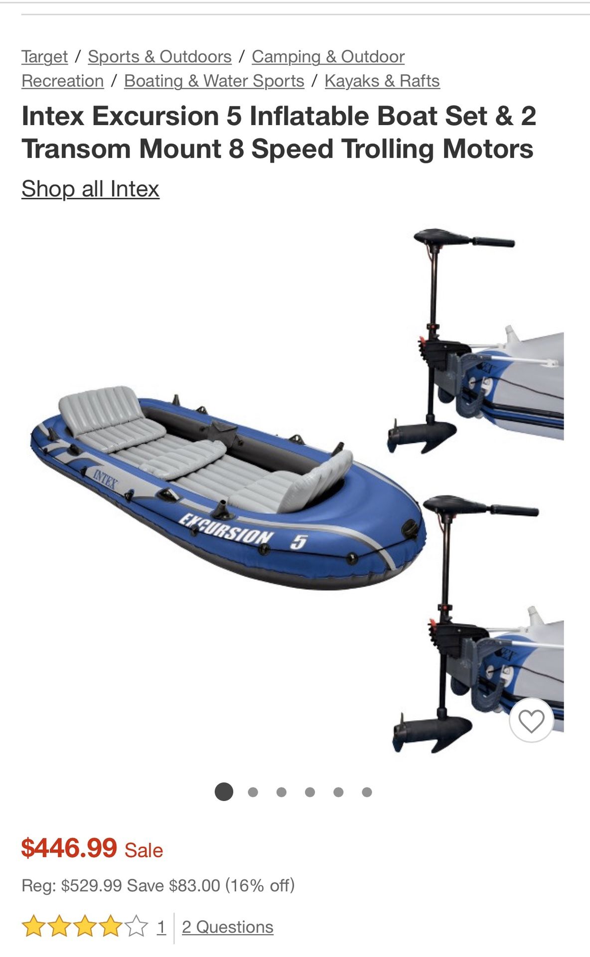 Intex excursion 5 inflatable boat set with electric motor and mont included