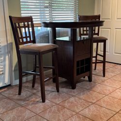 Counter Height Table Set With Wineglass And Bottle Storage 