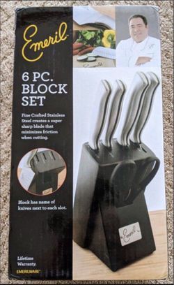 6-Piece Cutlery Wood Block Knife Set Silver New