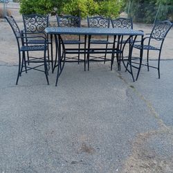 Patio Furniture Counter Height Bar Table W/6 Bar Stools 