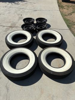 FIRESTONE WHITE WALL TIRES 7.00 15 inch with 15 inch 6 lug rims