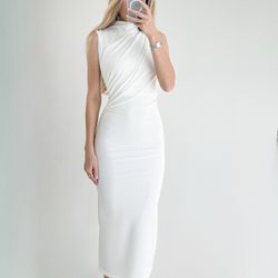 Draped Midi Dress White