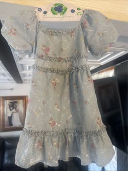Girls size 7 blue with floral print used dress