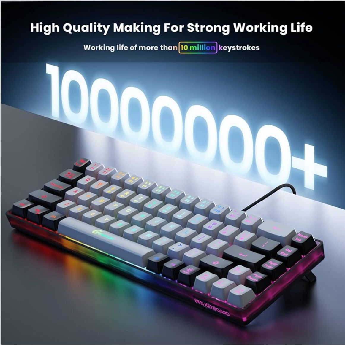 New 65% Gaming Keyboard, Wired Backlit Mini Keyboard, Ultra-Compact Anti-Ghosting No-Conflict 68 Keys Membrane Gaming Wired Keyboard for PC Laptop Win