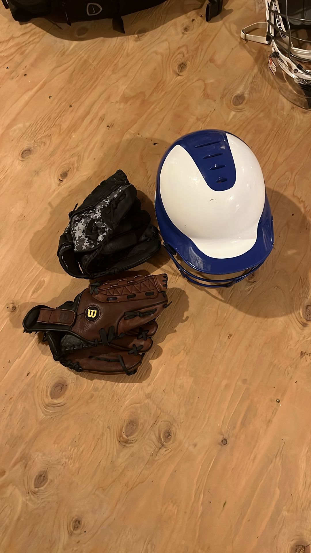 Softball Helmet And Gloves