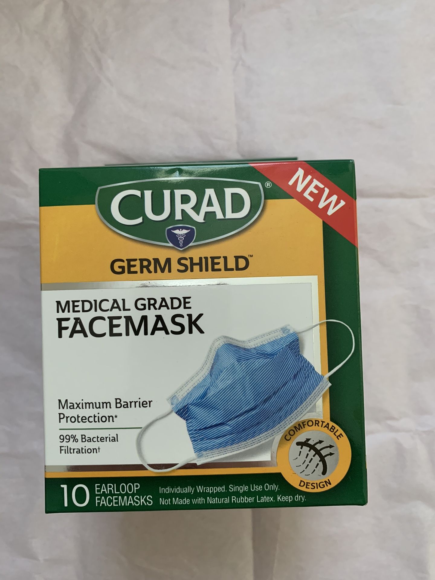 Curad 4 ply face mask. 10 pc/ box. 2 box $50